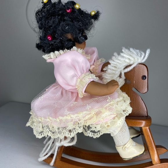 Toys Vintage African American Porcelain Doll In Baby Pink Dress On A